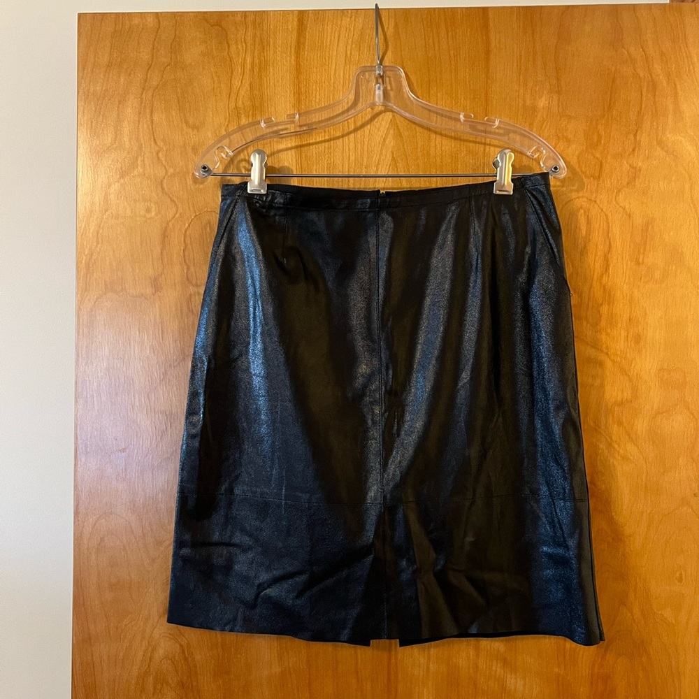 Max Mara Womens Black Genuine Leather Skirt Luxury Designer Made In Italy Size 8
